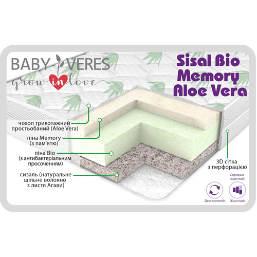 Матрац Baby Veres ''Sisal Bio Memory'' Aloe Vera