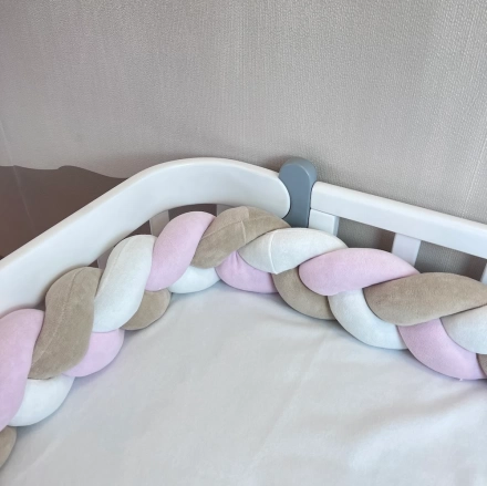 Бампер - косичка Twins 3-х прядна 240 см 2020-K3-240-32, pink/ecru/beige