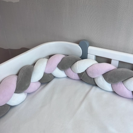 Бампер - косичка Twins 3-х прядна 240 см 2020-K3-240-36, grey/pink/ecru