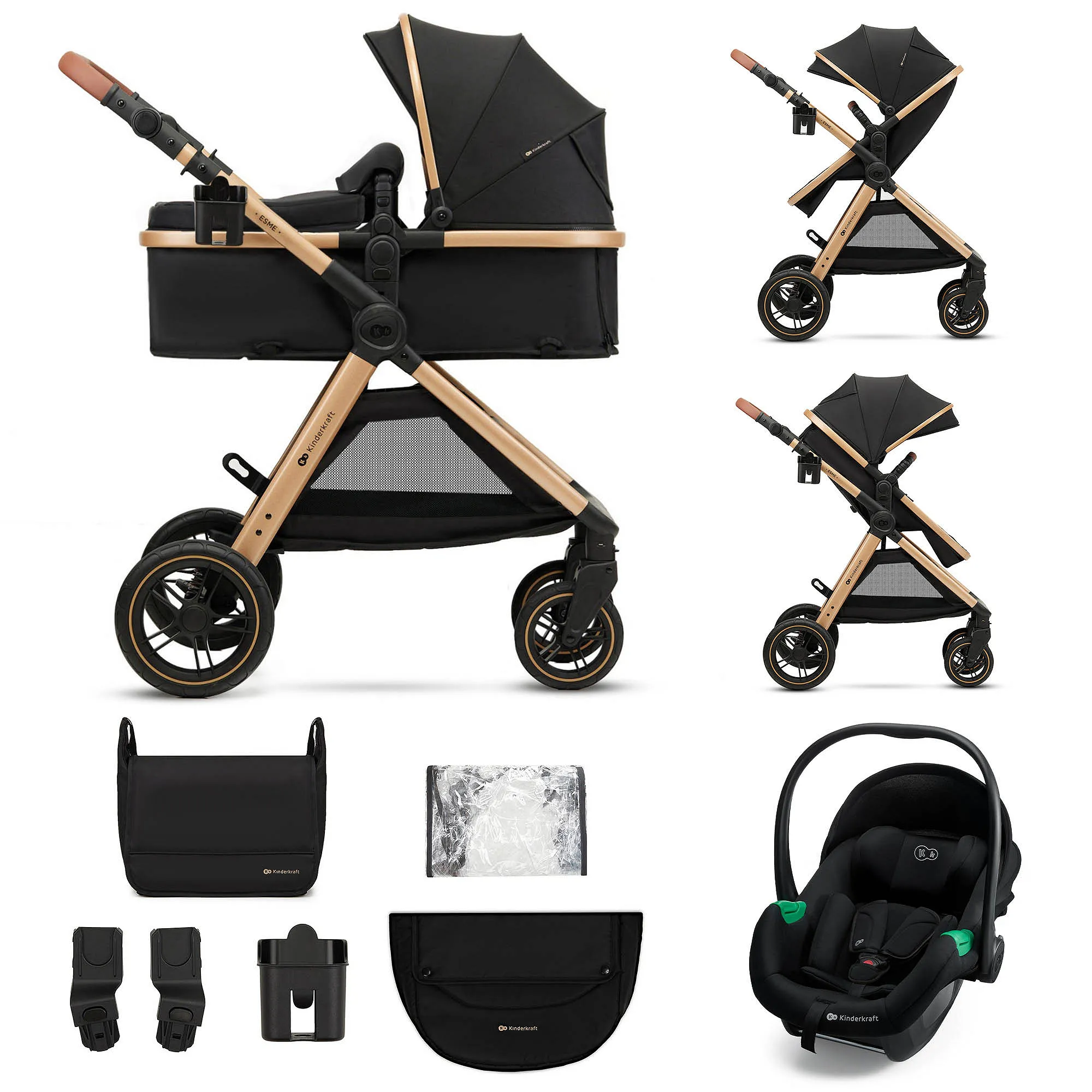 Универсальная коляска 3 в 1 Kinderkraft Esme Pro Pure Black