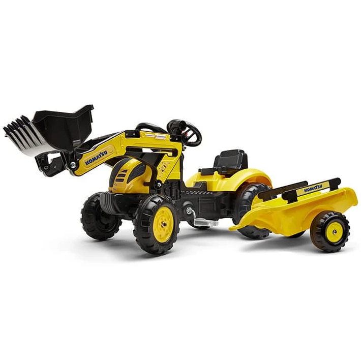 Детский трактор на педалях с прицепом, передним ковшом Falk 2076M Komatsu yellow