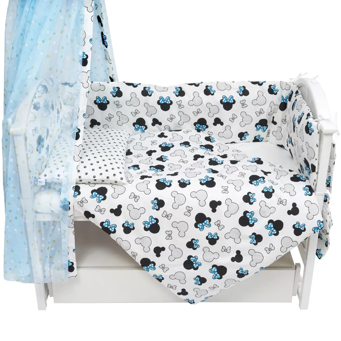 Постельный комплект 8 эл Twins Standard New 4050-CN-10230, Микки маус, белый/голубой