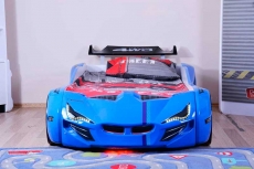Дитяче ліжко машина з пластика MUSVENUS BMW blue з підсвічуванням, музикою, пультом, спойлером
