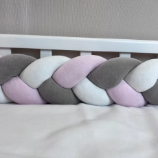 Бампер - косичка Twins 3-х прядна 240 см 2020-K3-240-36, grey/pink/ecru