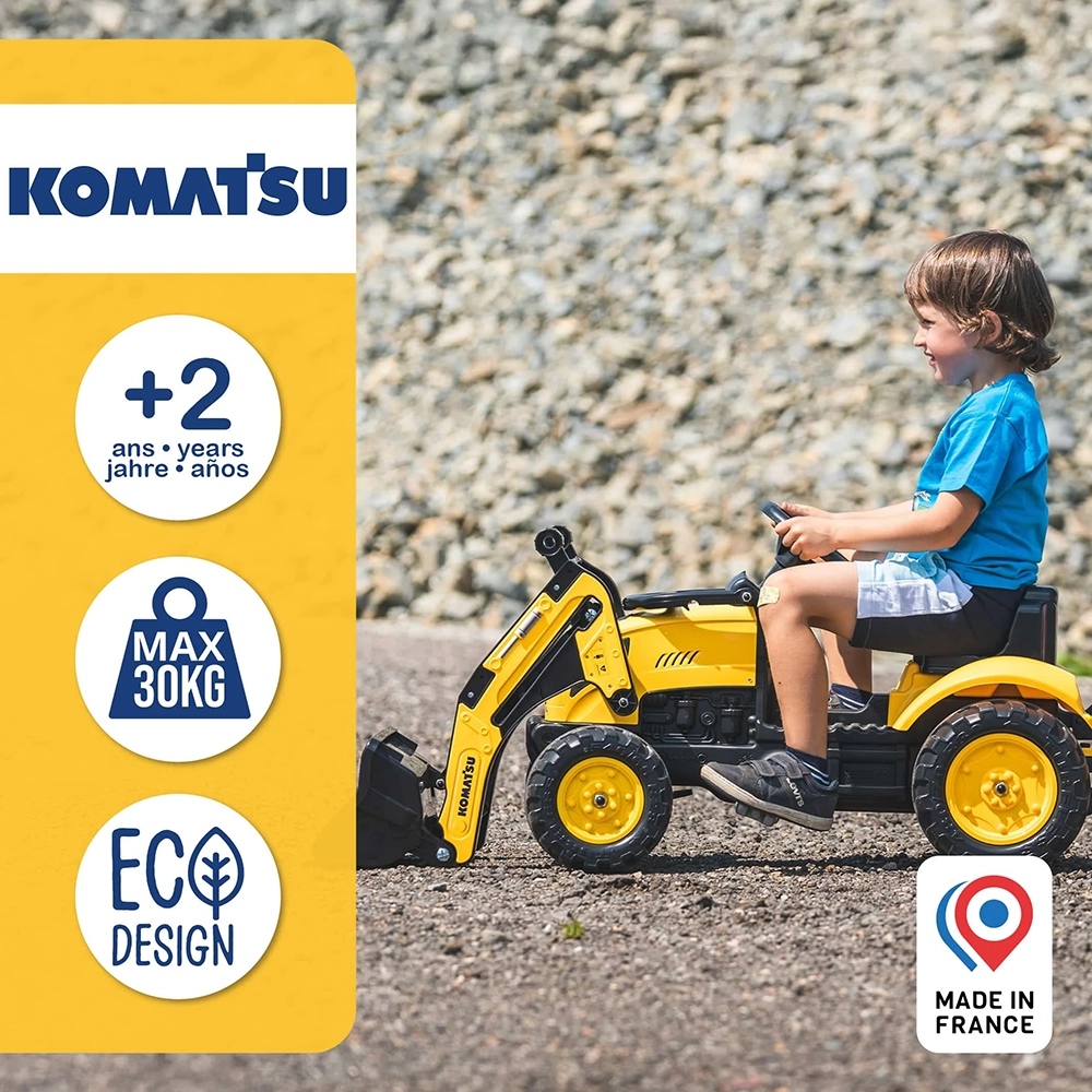 Детский трактор на педалях с прицепом, передним ковшом Falk 2076M Komatsu yellow