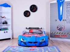 Дитяче ліжко машина з пластика MUSVENUS BMW blue з підсвічуванням, музикою, пультом, спойлером