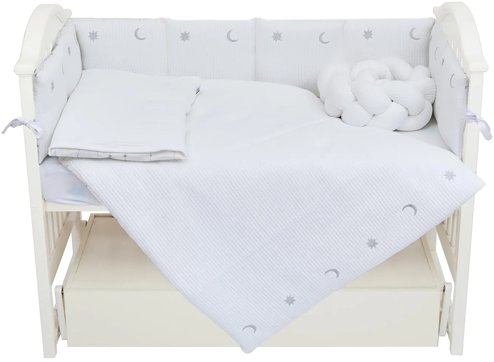 Постільний комплект 7 ел Twins Cotton з вишивкою 4077-TCW-01, white/silver