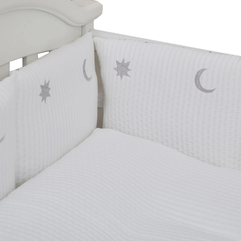 Постільний комплект 7 ел Twins Cotton з вишивкою 4077-TCW-01, white/silver