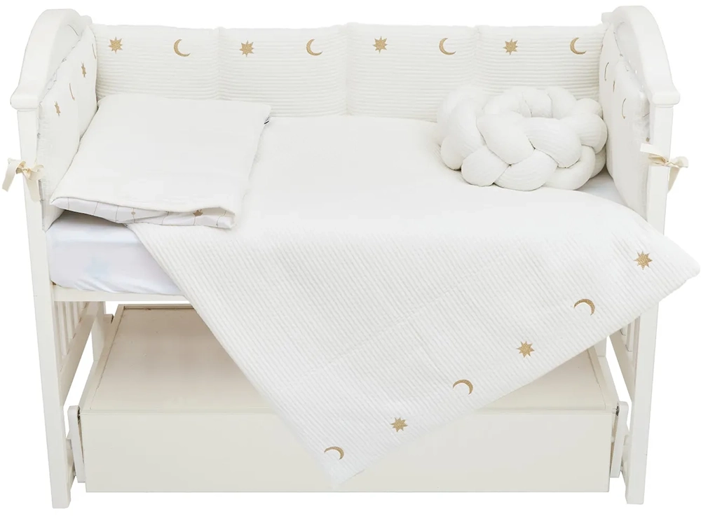 Постільний комплект 7 ел Twins Cotton з вишивкою 4077-TCW-202, ecru/gold