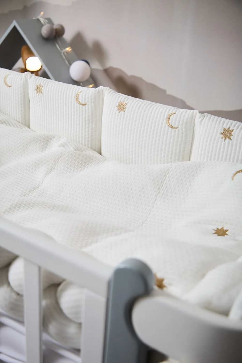 Постільний комплект 7 ел Twins Cotton з вишивкою 4077-TCW-202, ecru/gold