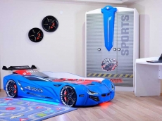 Дитяче ліжко машина з пластика MUSVENUS BMW blue з підсвічуванням, музикою, пультом, спойлером