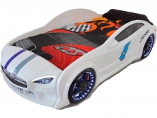 Дитяче ліжко машина Star Premium Mersedes GT white 160х80 см з підсвічуванням, музикою, шкіряний салон, пультом
