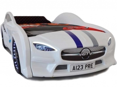 Дитяче ліжко машина Star Premium Mersedes GT white 160х80 см з підсвічуванням, музикою, шкіряний салон, пультом