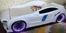 Дитяче ліжко машина Star Premium Mersedes GT white 160х80 см з підсвічуванням, музикою, шкіряний салон, пультом