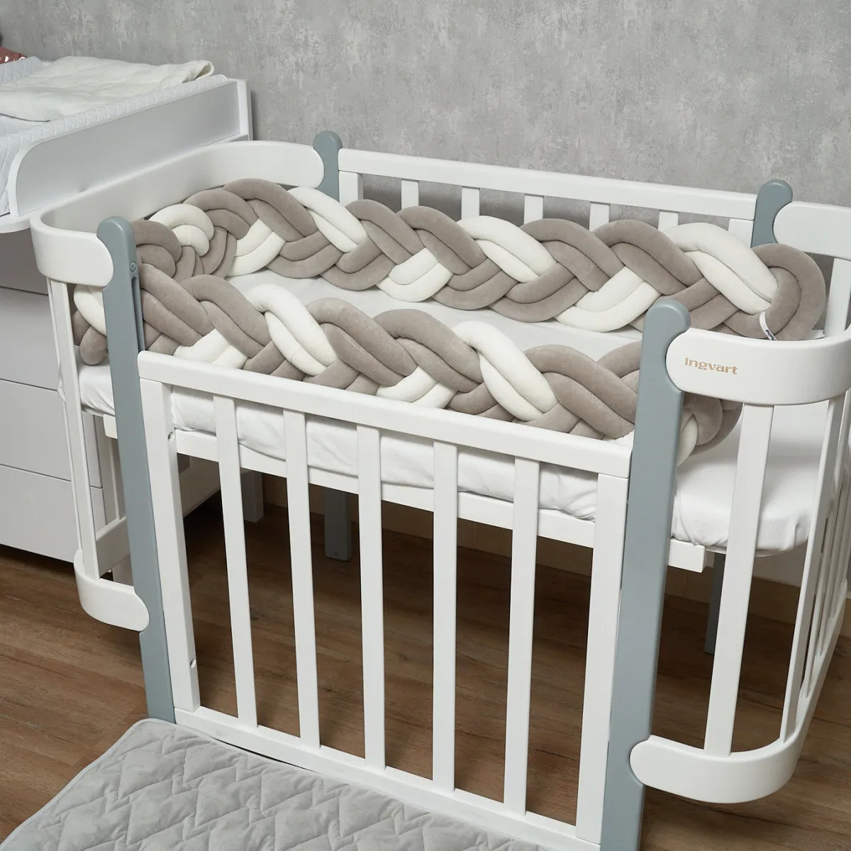 Бампер - косичка Twins 3-х прядна подвійна 240 см 2020K32-240-0110, біло/сірий