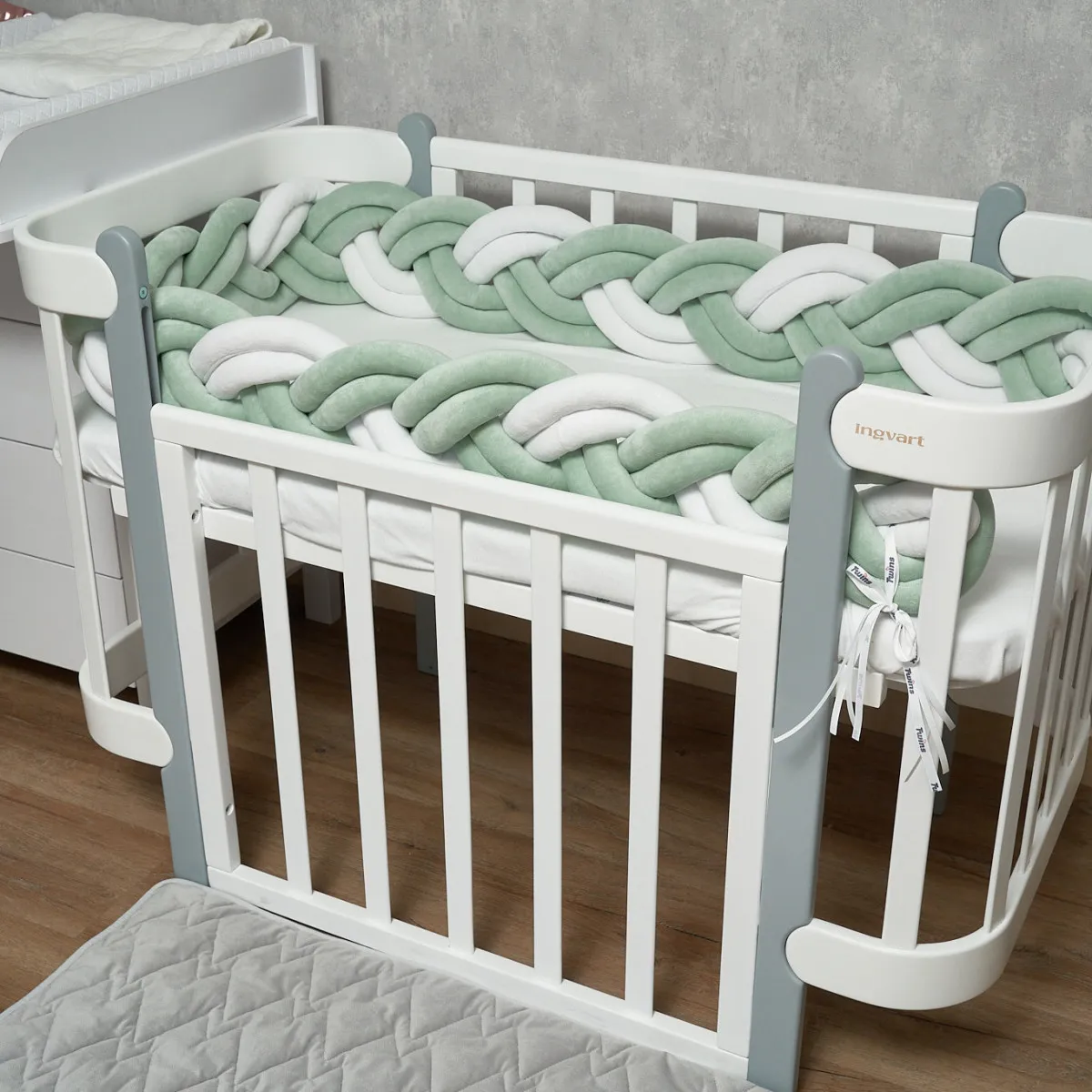 Бампер - косичка Twins 3-х прядна подвійна 240 см 2020K32-240-0114, білий/ментол