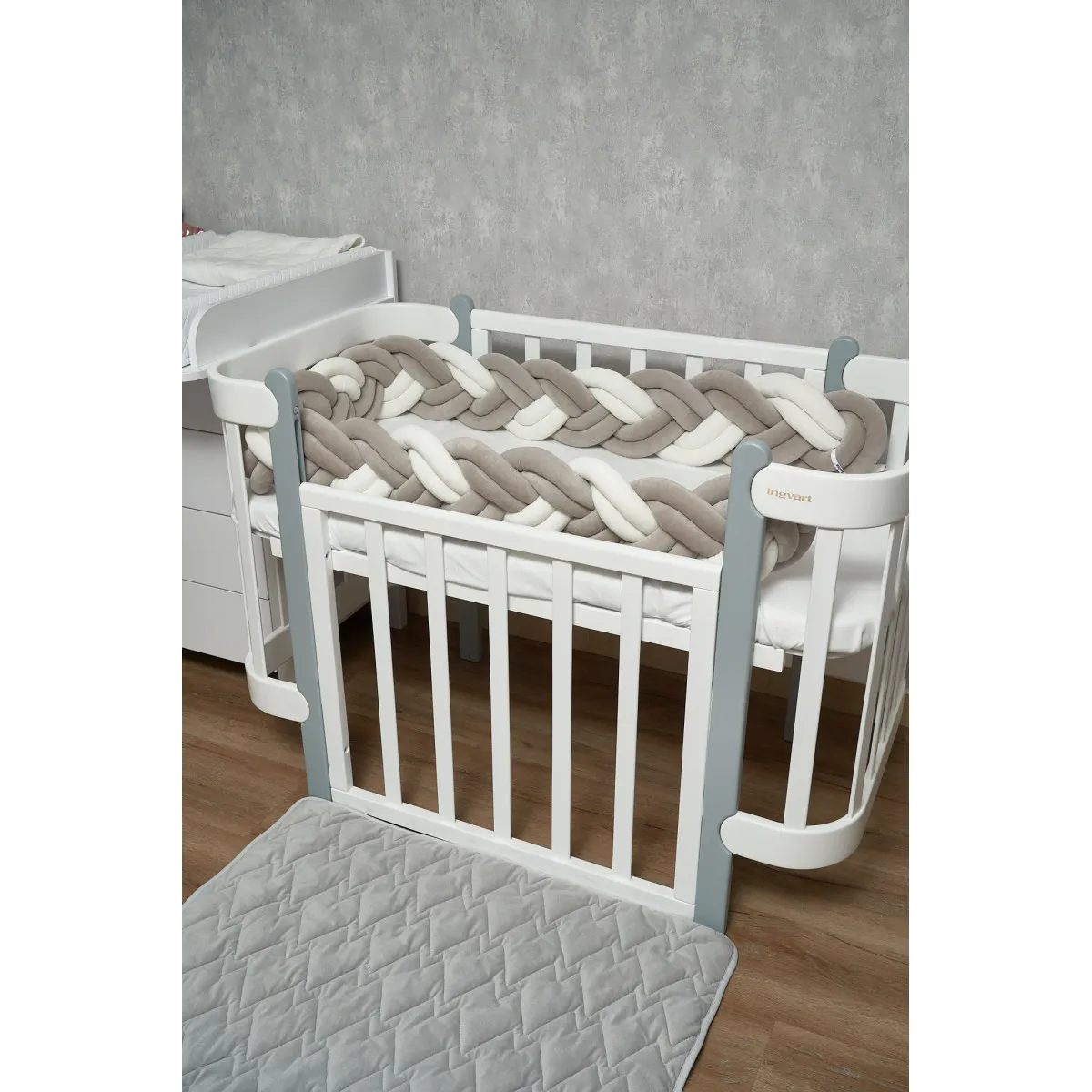 Бампер - косичка Twins 3-х прядна подвійна 260 см 2020K32-260-0110, біло/сірий
