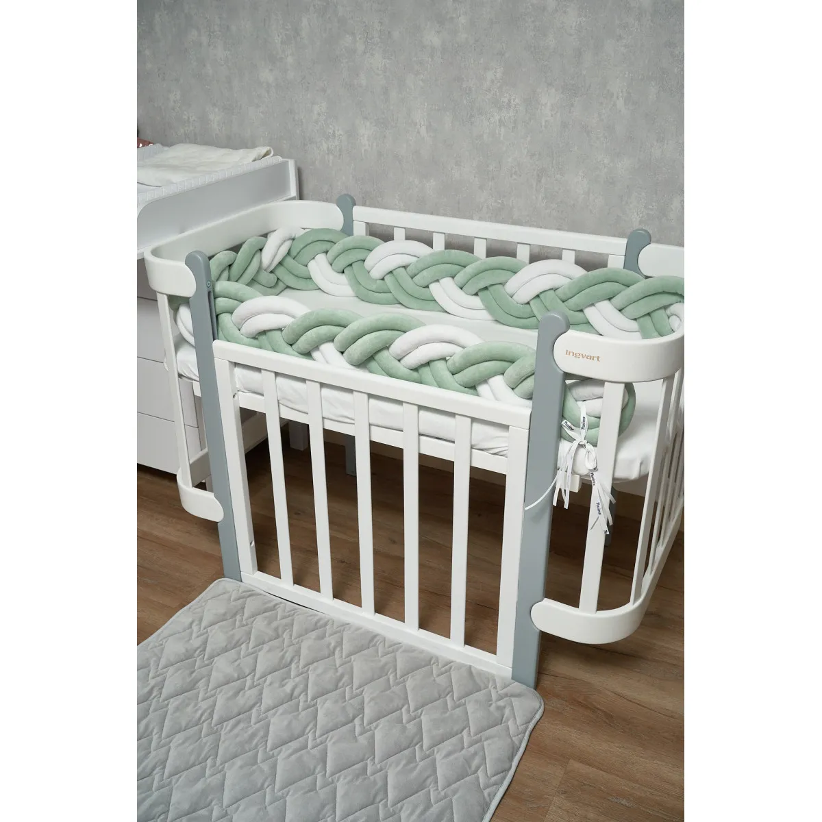 Бампер - косичка Twins 3-х прядна подвійна 260 см 2020K32-260-0114, білий/ментол