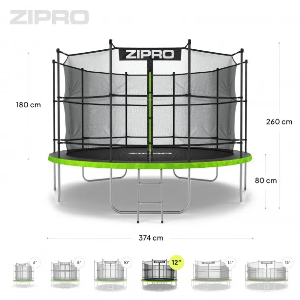 Батут ZIPRO Jump Pro с внутренней сеткой 12FT 374 см