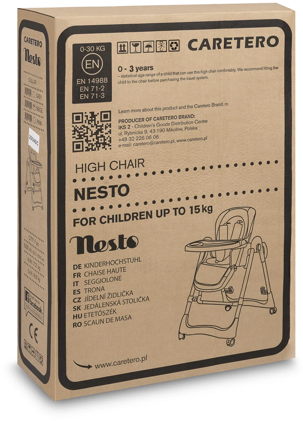 Стульчик для кормления 3 в 1 Caretero Nesto GREY