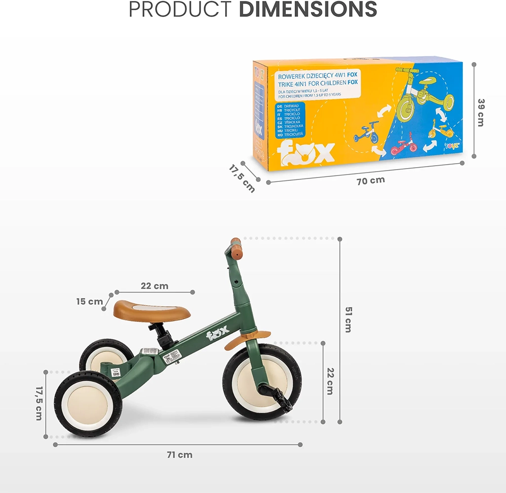 Триколісний велосипед 4 в 1 Caretero (Toyz) Fox Turquoise