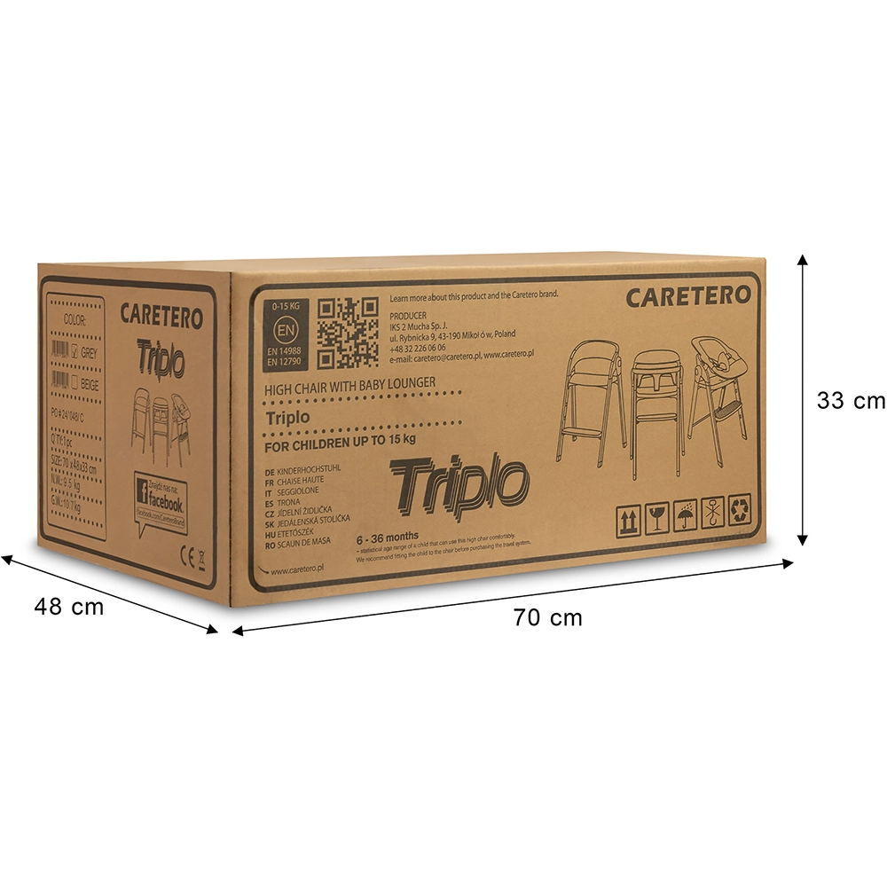 Стільчик для годування 3 в 1 Caretero Triplo Grey