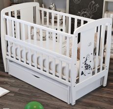 Детская кроватка Дубик-М Жираф White 120х60 см, Бук (маятник, ящик, откидной бок)