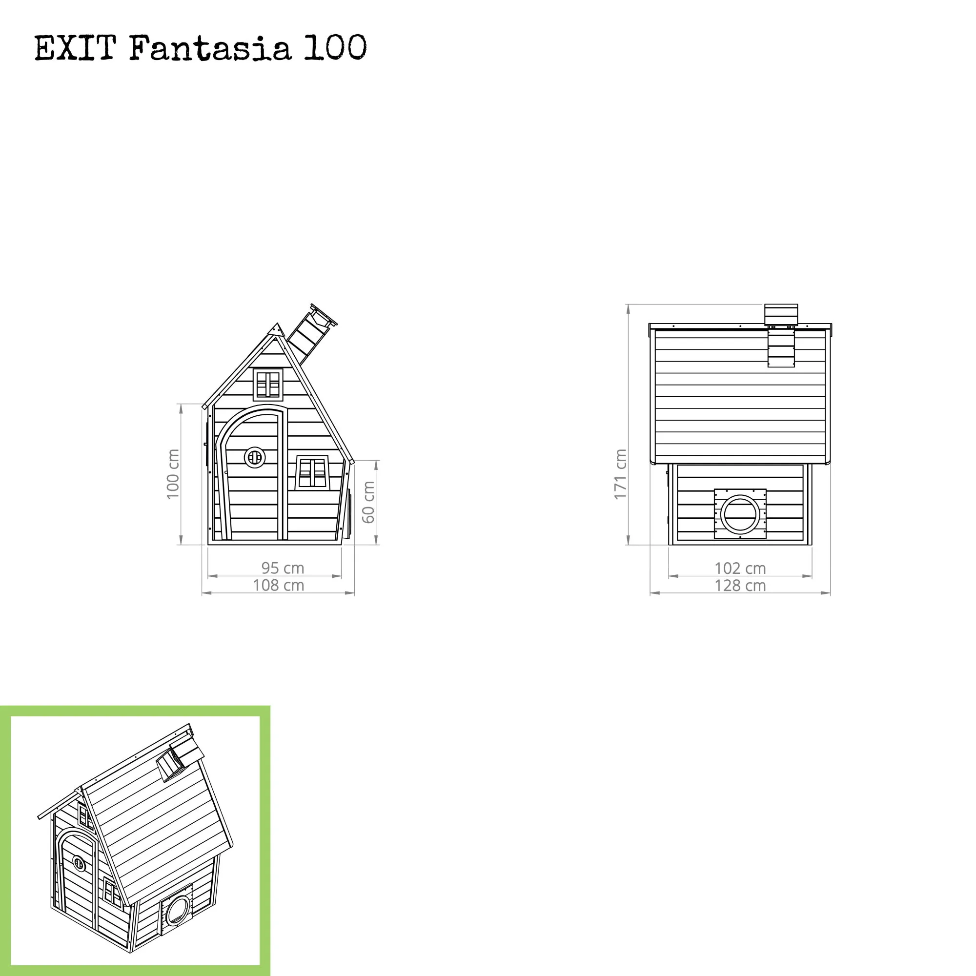 Детский деревянный игровой домик EXIT Fantasia 100 - зеленый