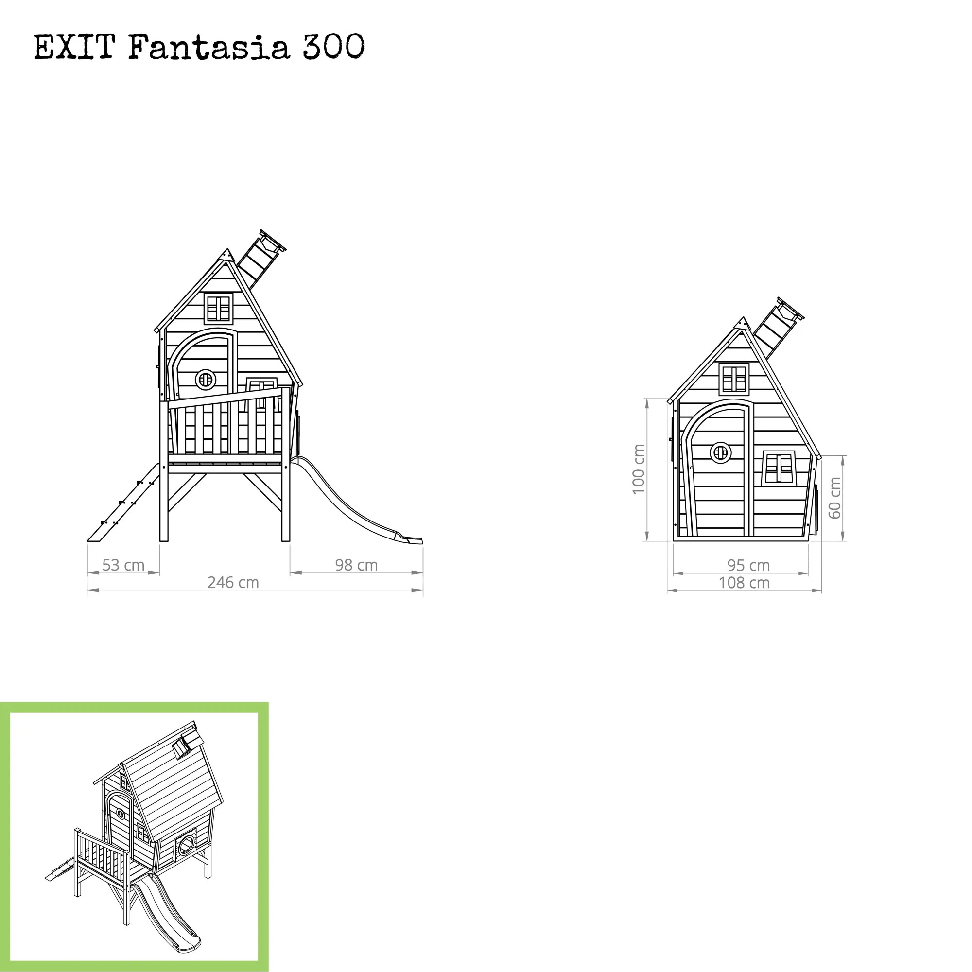 Дитячий дерев'яний ігровий будиночок EXIT Fantasia 300 - зелений