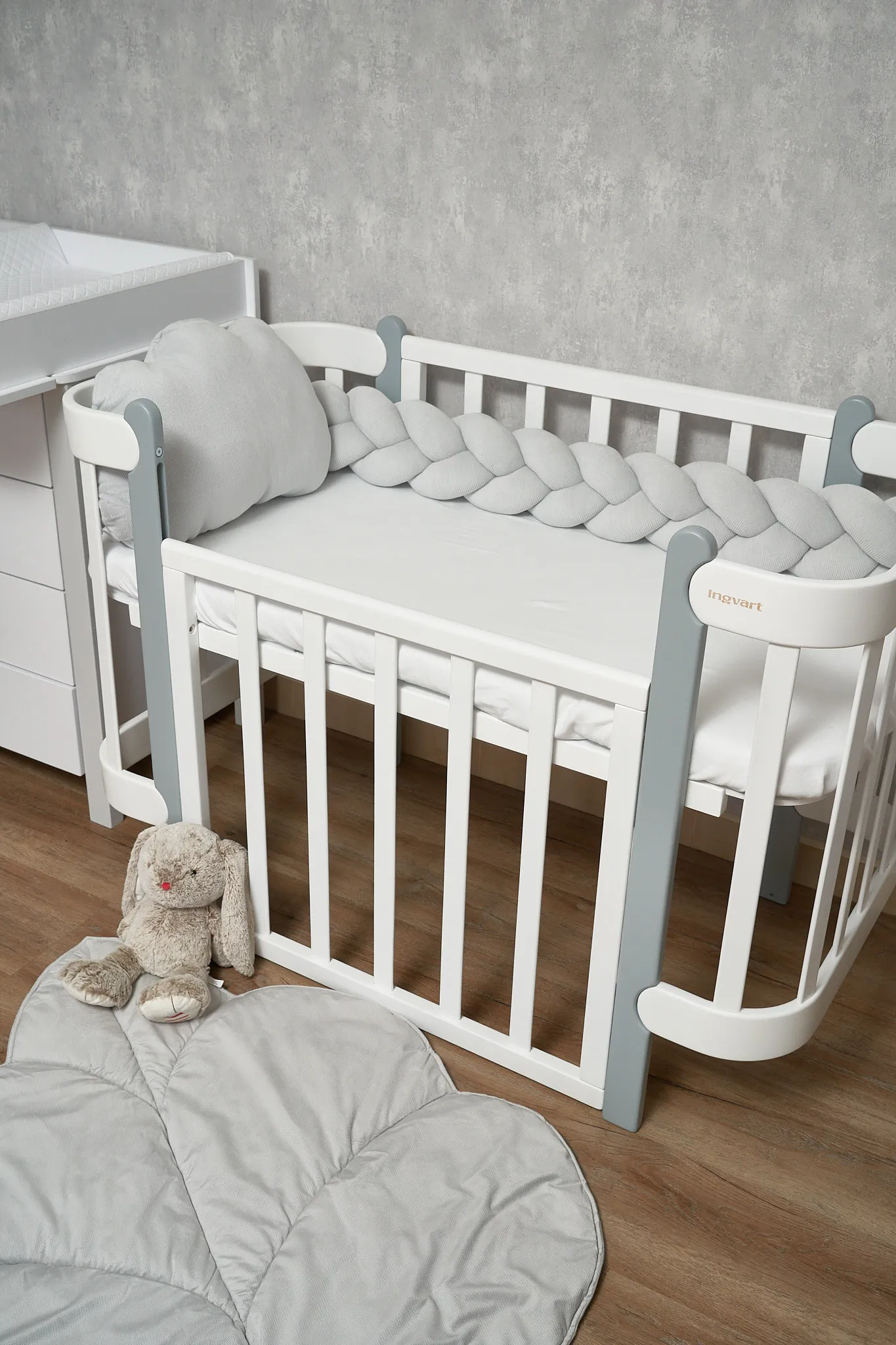 Бампер - косичка Twins 3-х прядна 200 см Ego 2020-K3-200E10, grey