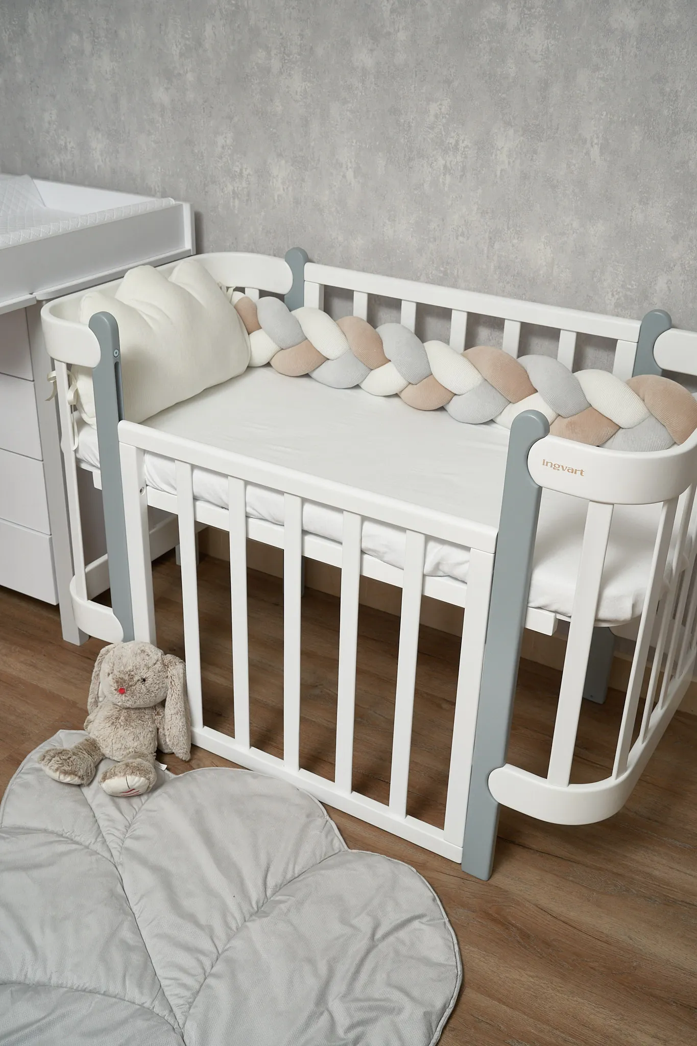 Бампер - косичка Twins 3-х прядна 200 см Ego 2020-K3-200E1002, беж/сірий/молочний