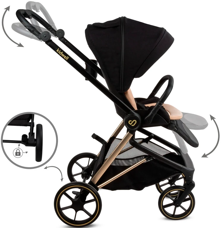 Детская коляска 2 в 1 Kidwell Velmont black/gold