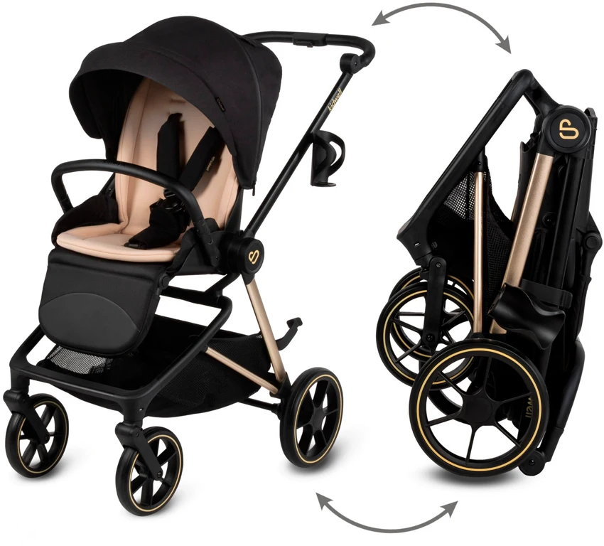Детская коляска 2 в 1 Kidwell Velmont black/gold