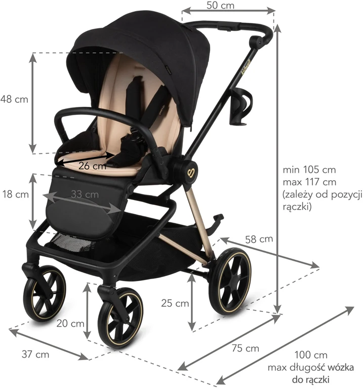 Детская коляска 2 в 1 Kidwell Velmont black/gold