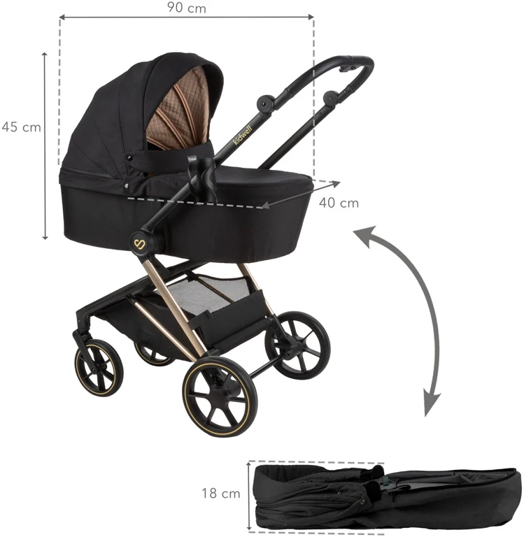 Детская коляска 2 в 1 Kidwell Velmont black/gold