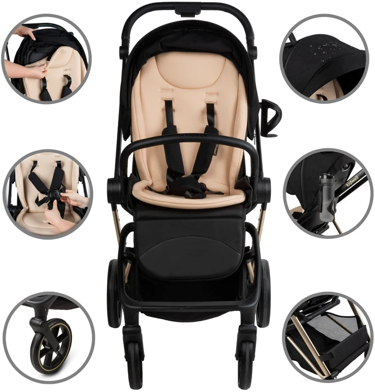 Детская коляска 2 в 1 Kidwell Velmont black/gold