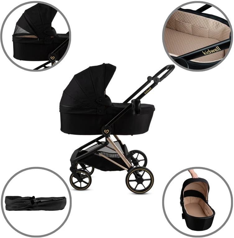 Детская коляска 2 в 1 Kidwell Velmont black/gold