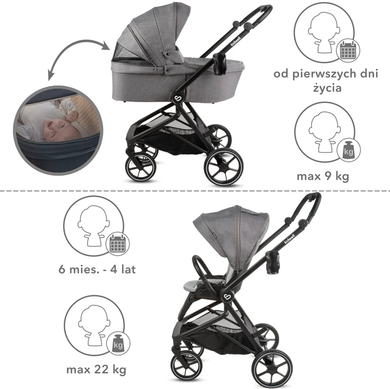 Детская коляска 2 в 1 Kidwell Velmont Gray