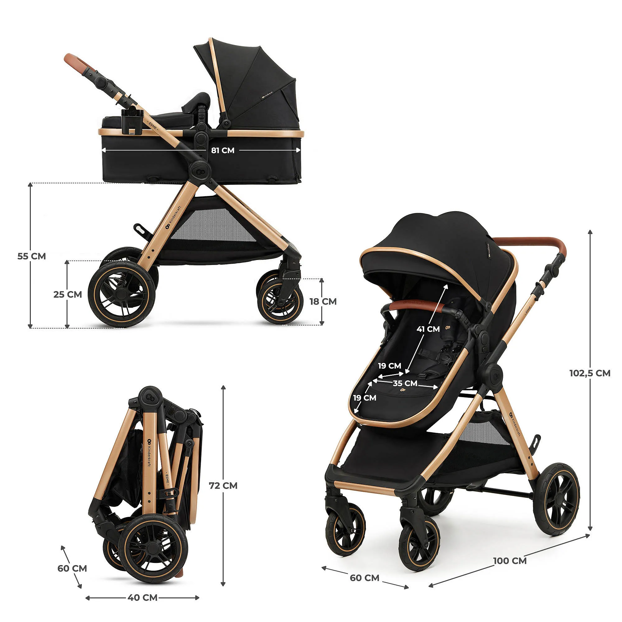 Універсальна коляска 3 у 1 Kinderkraft Esme Pro Pure Black