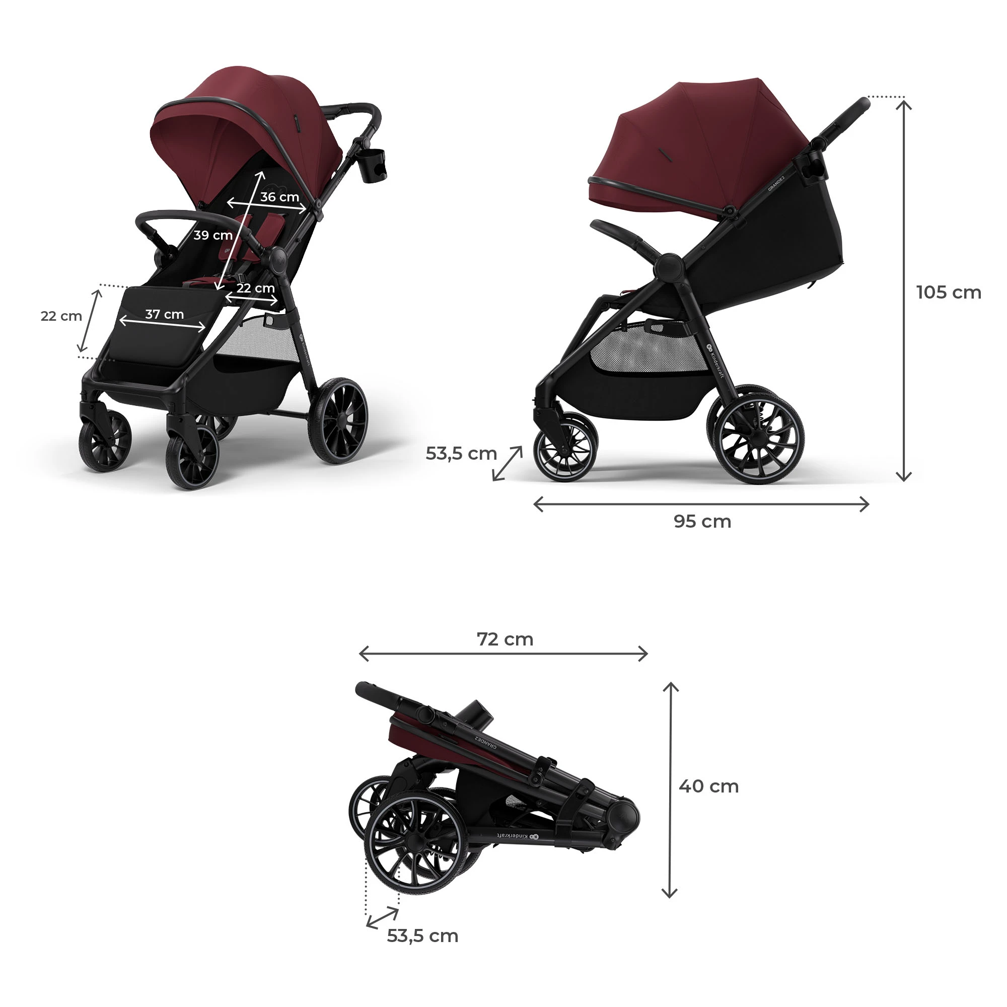 Прогулянкова коляска Kinderkraft Grande 2 Burgundy
