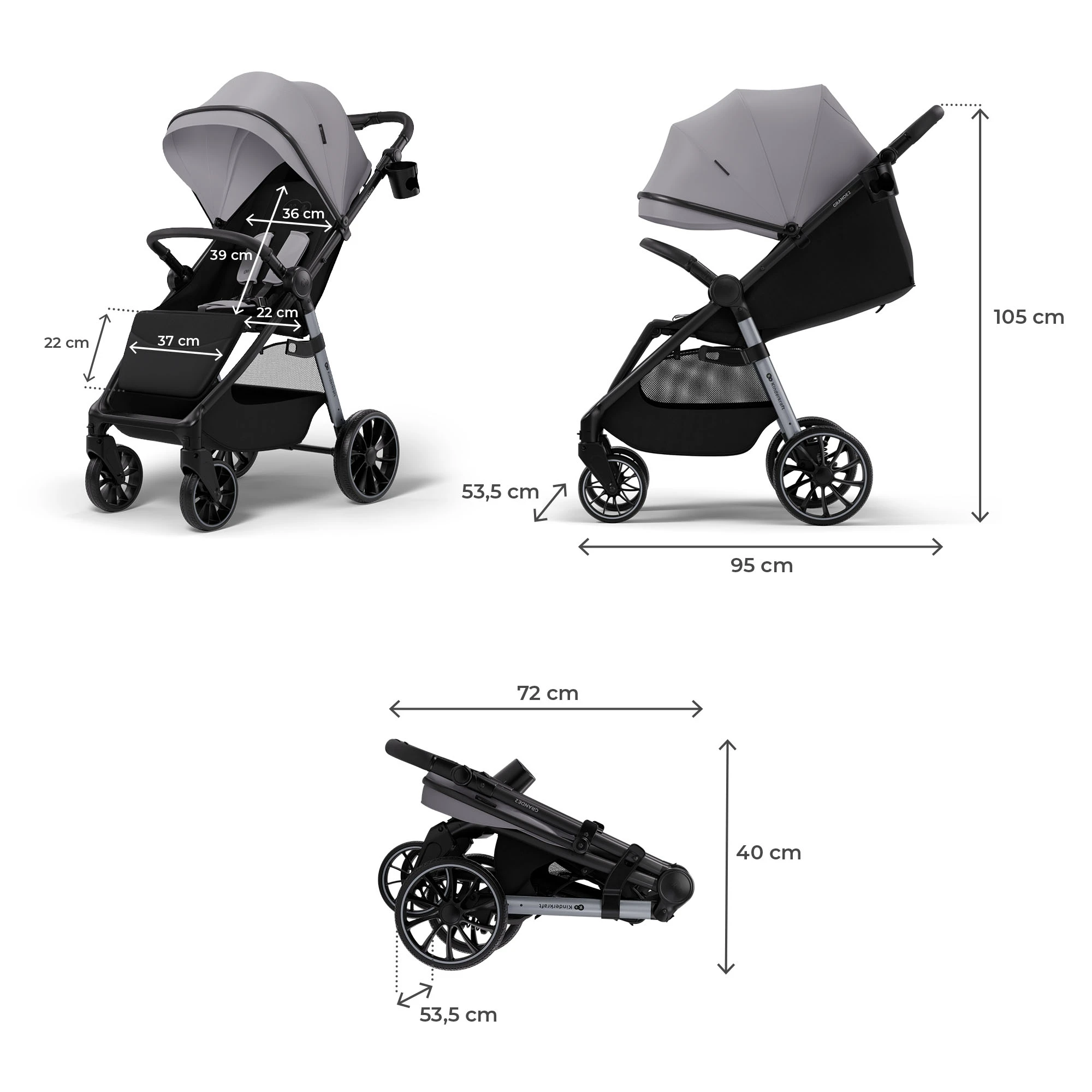 Прогулочная коляска Kinderkraft Grande 2 Grey