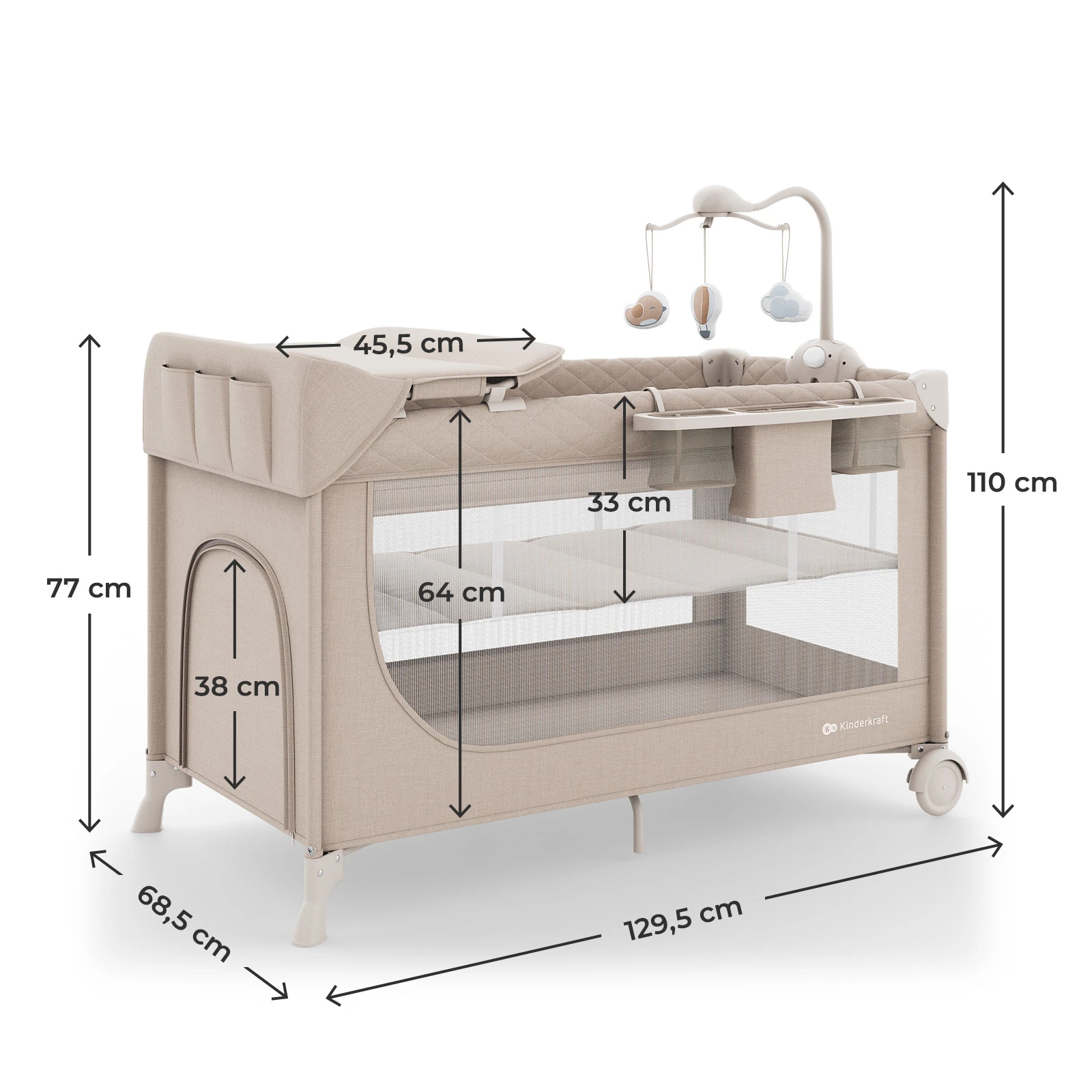 Ліжко-манеж із пеленатором Kinderkraft Leody Up Beige