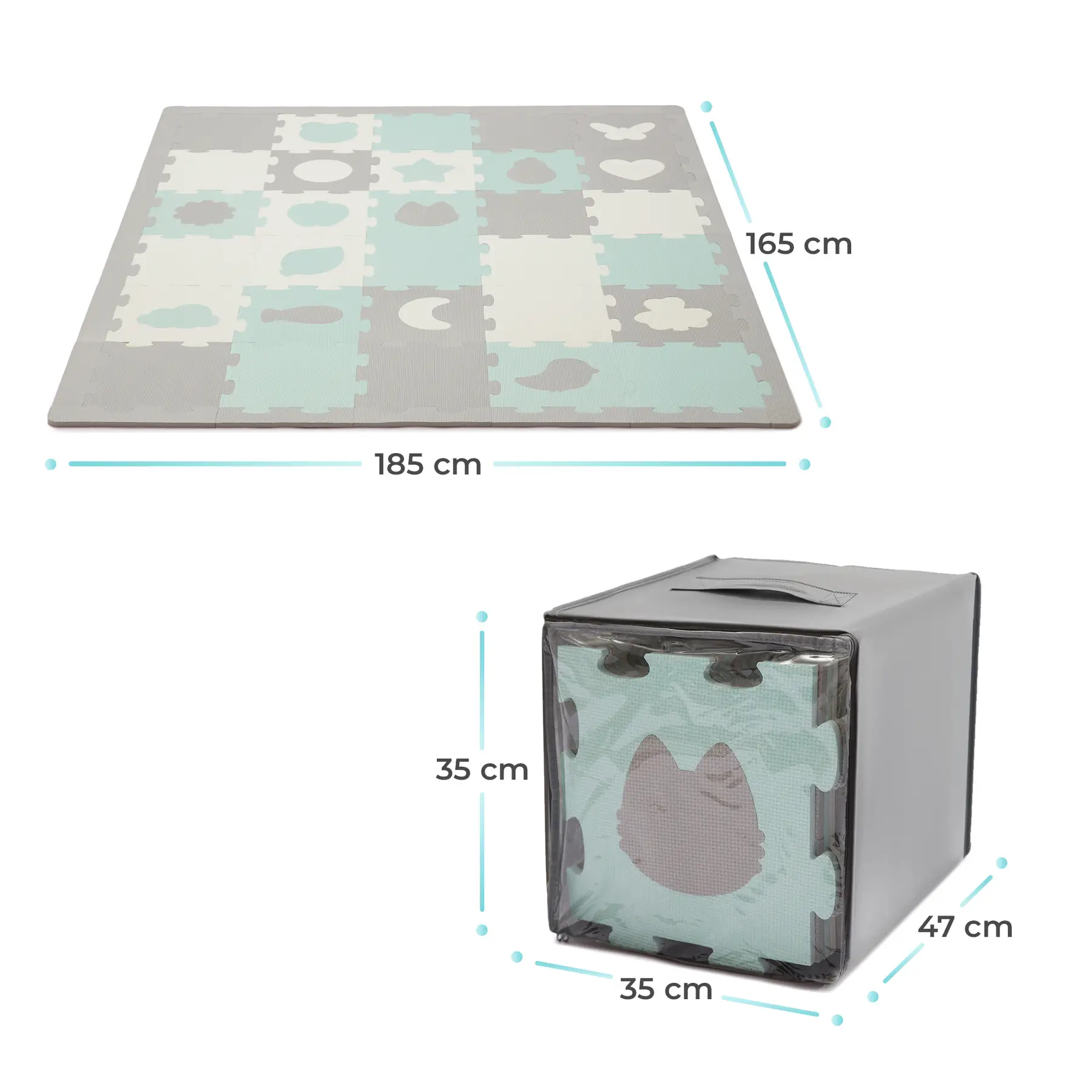 Коврик-пазл Kinderkraft Luno Shapes Mint, 30 элементов (KPLUSH00MIN0000)