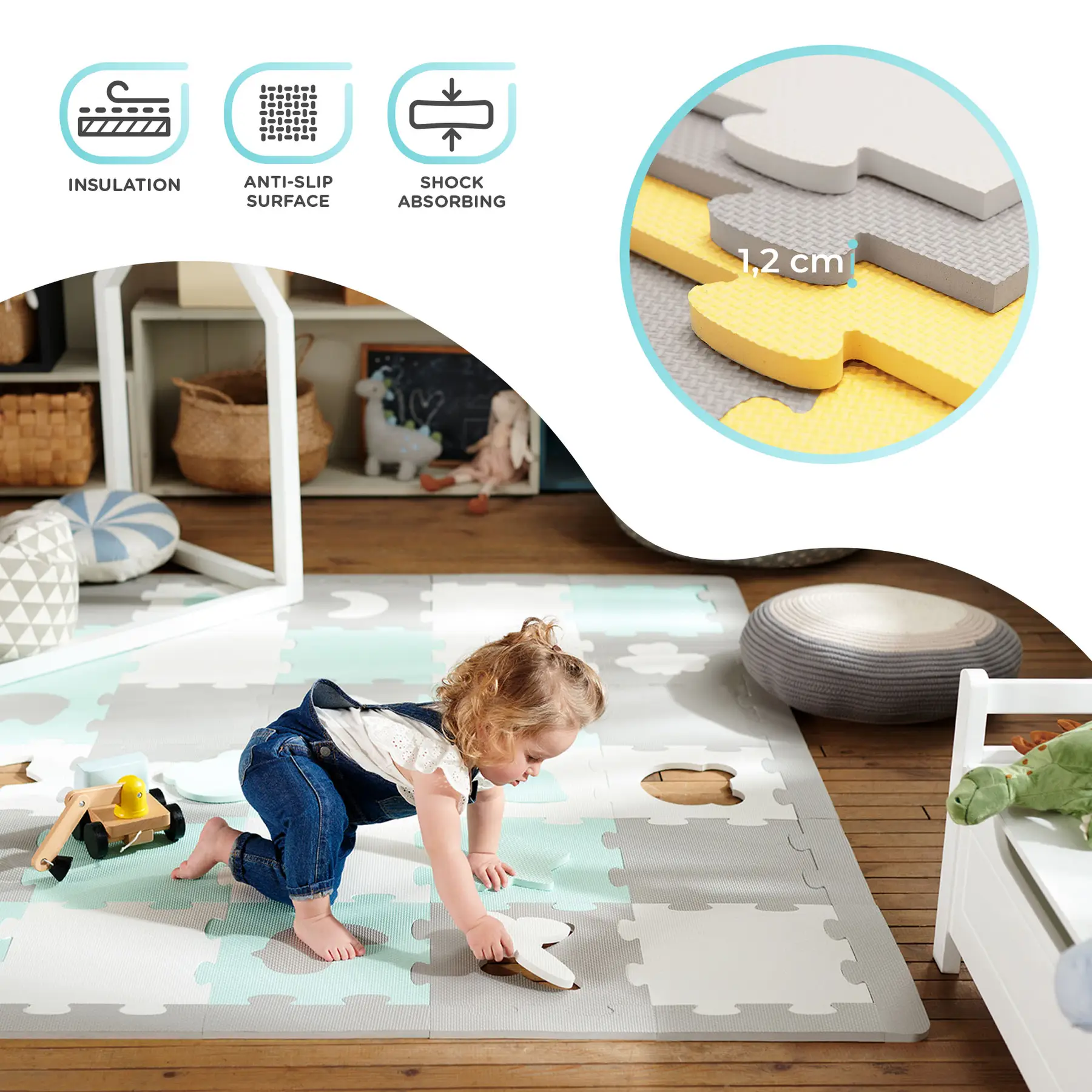 Коврик-пазл Kinderkraft Luno Shapes Yellow, 30 элементов (KPLUSH00MIN0000)