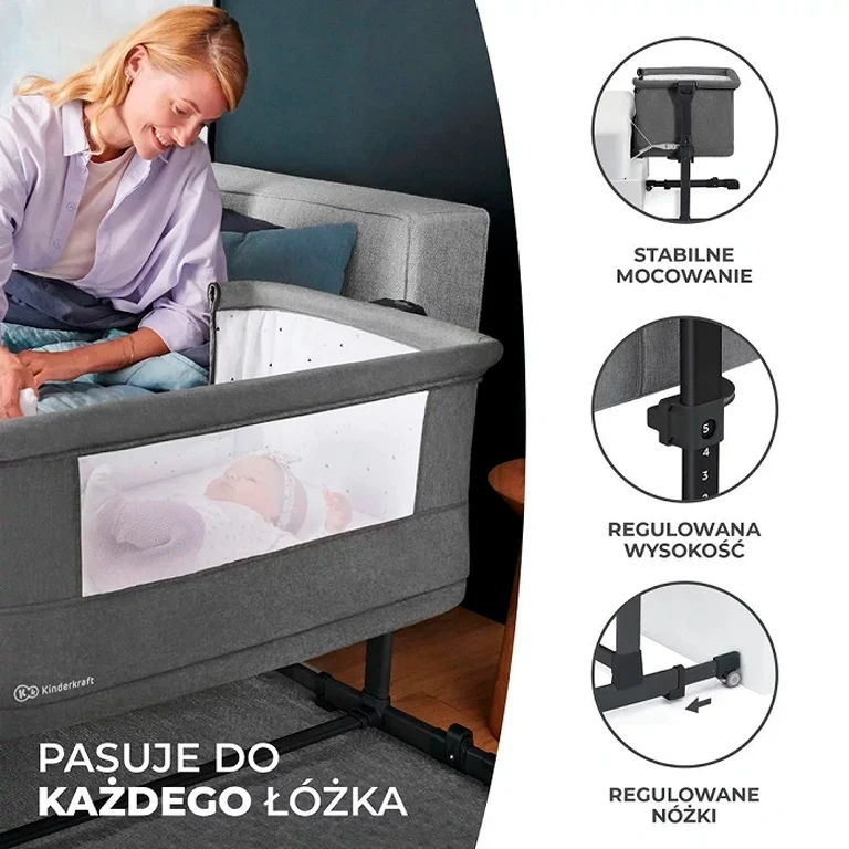 Приставне ліжечко-люлька Kinderkraft Neste Grow Grey Melange (KCNEGR00GRY0000)