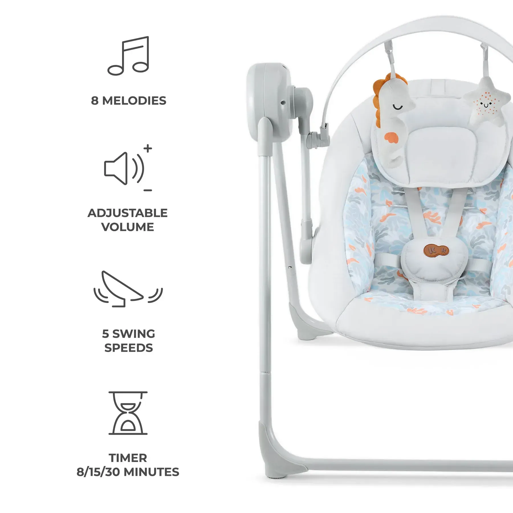 Електрична гойдалка та шезлонг Kinderkraft Swingee Grey
