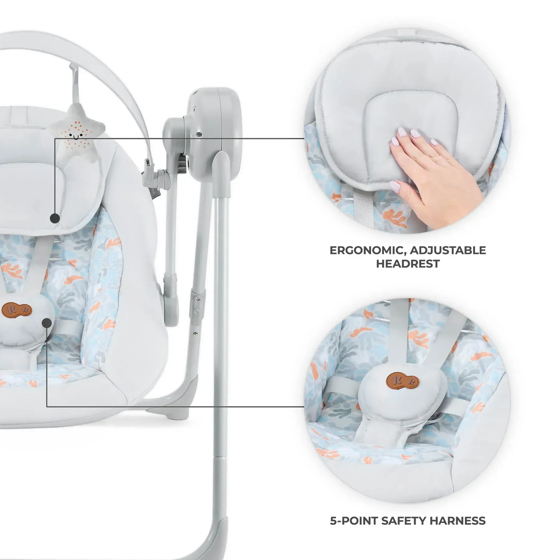 Електрична гойдалка та шезлонг Kinderkraft Swingee Grey