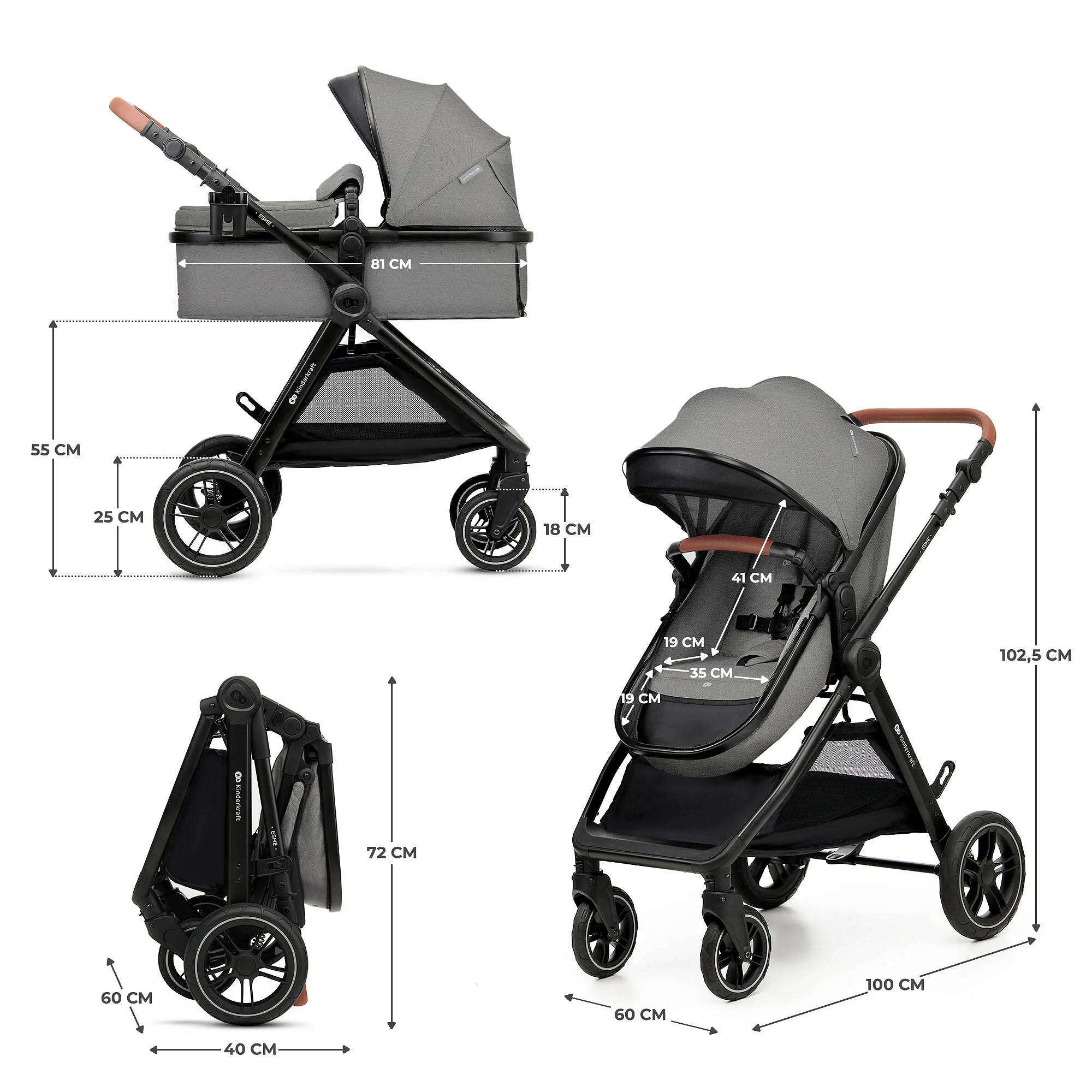 Коляска 2 в 1 Kinderkraft Esme Grey