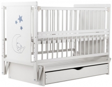 Дитяче ліжко Babyroom Ведмедик M-03 маятник, ящик, відкидний бік бук білий
