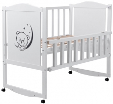 Дитяче ліжко Babyroom Тедді T-01 фігурне бильце, відкидний-пліч, колеса білий